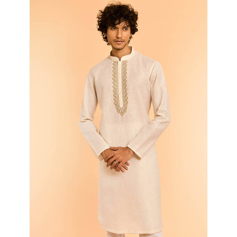 Diwas by Manyavar Opulent Cream Kurta for Men (S)