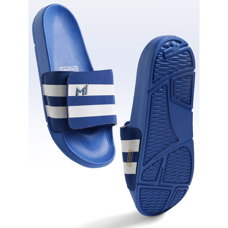 Chupps Mens MI Official Blue Velcro Sliders - Cheer for Mumbai Indians (UK 6)