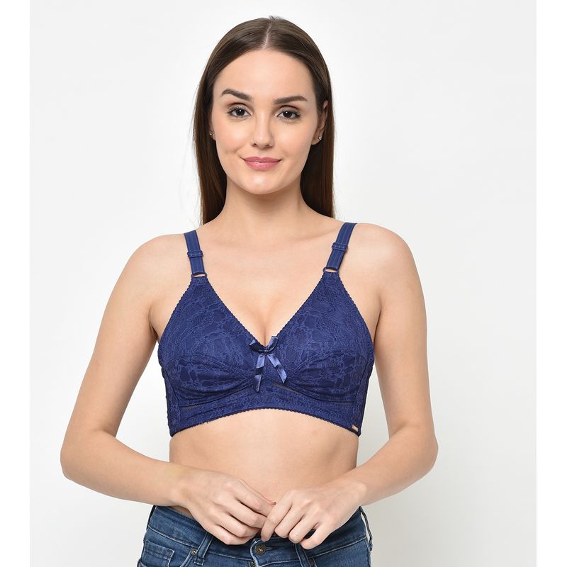 Da Intimo Non Padded Lacy Bra - Blue (40B)