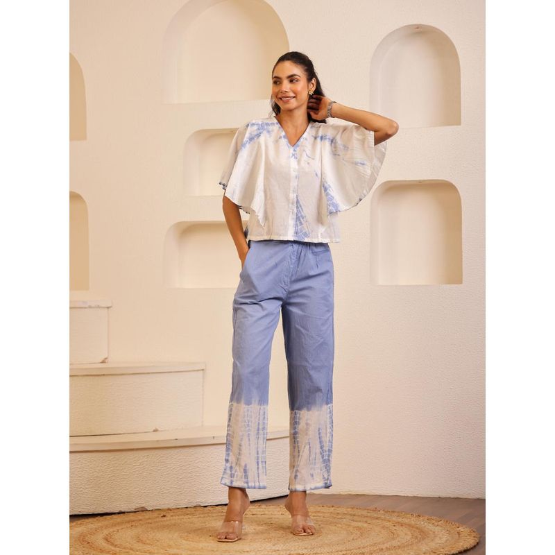 SAY Blue Color Tie and Dye Colourblocked Pure Cotton Night Suit (Set of 2) (XL)