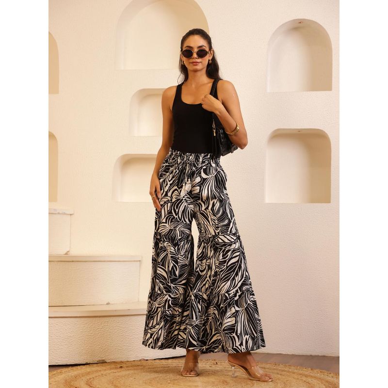 SAY Black Color Viscose Rayon Printed Pant for Women (M)