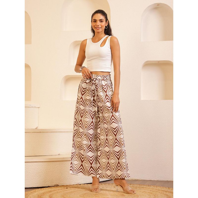 SAY White Color Cotton Printed Pant for Women (XL)