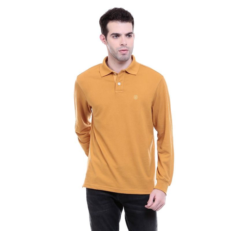 CHKOKKO Mustard Polo Collar Neck T-Shirt (S)