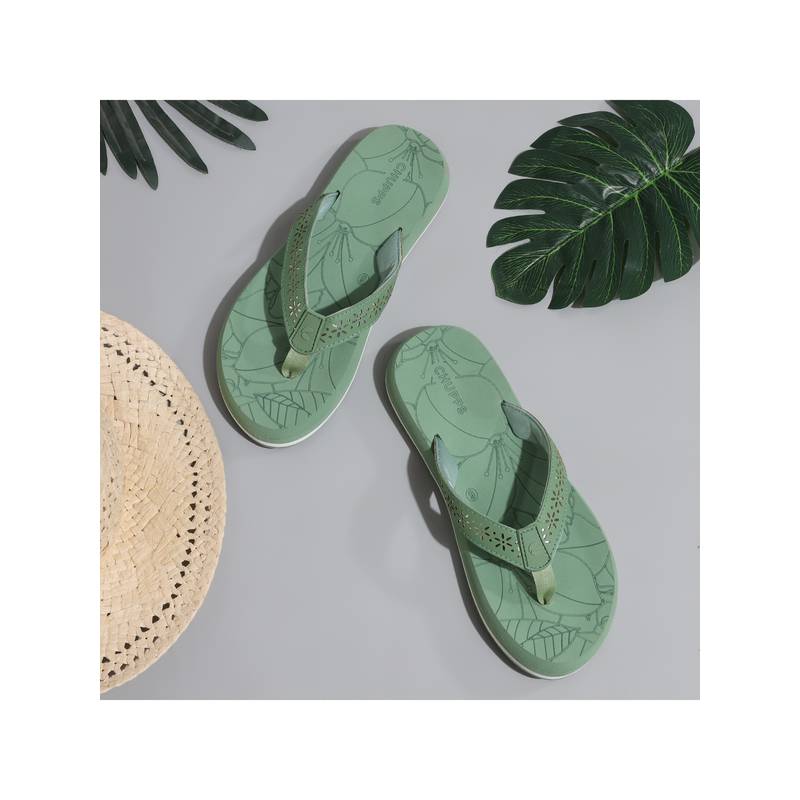 Chupps Women Flora Supportive Footbed Sliders - Green (UK 3)