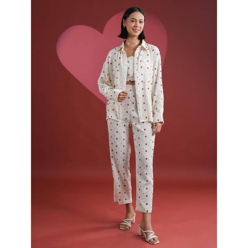 Pyjama Say Buy SAY Women Printed White Shirt and Pyjama Nightwear (Set of 3) Online