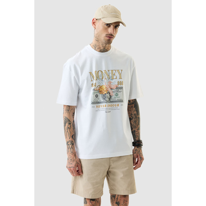 Snitch White Graphic Half Sleeves Oversized Casual T-Shirt (2XL)