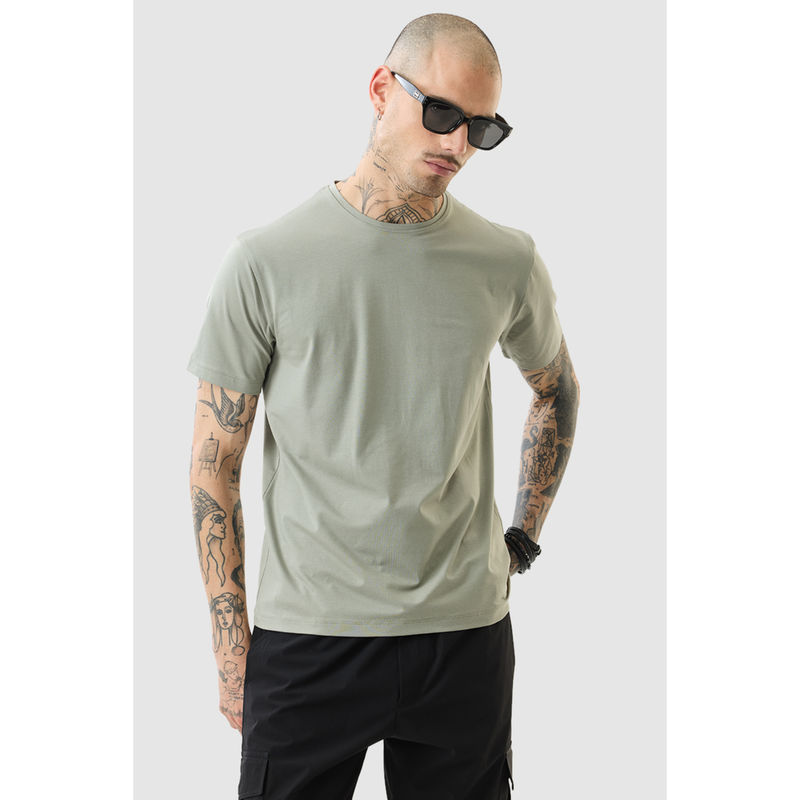 Snitch Sage Green Solid Half Sleeves Slim Casual T-Shirt (XS)