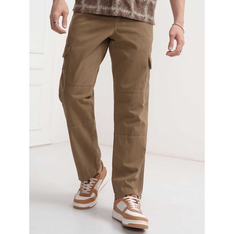 HIGHLANDER Men Brown Cargo Cut and Sew Regular Fit Trouser (32)
