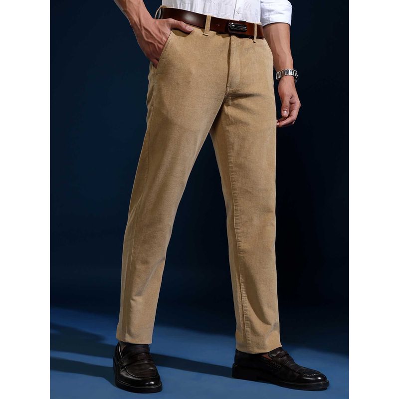 HIGHLANDER Men Corduroy Textured Slim Fit Smart Trouser (32)