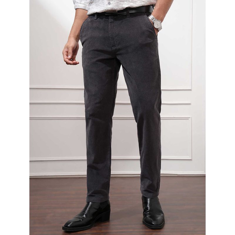 HIGHLANDER Men Corduroy Textured Slim Fit Smart Trouser (32)