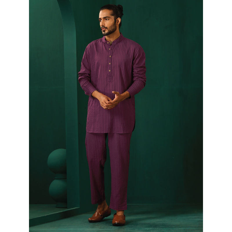 trueBrowns Men's Purple Stripes Kurta with Pant (Set of 2) (XS)