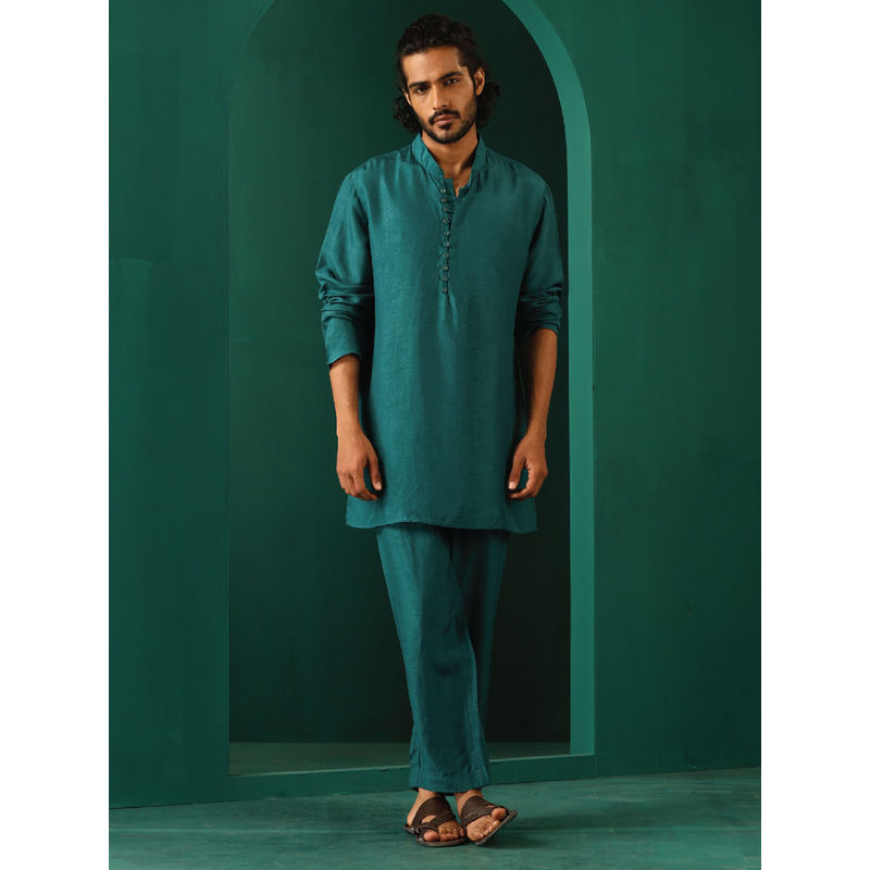 trueBrowns Men's Green Solid Kurta with Pant (Set of 2) (XS)