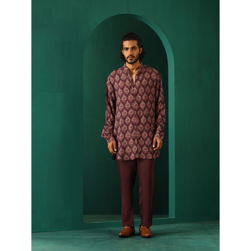 trueBrowns Men's Purple Floral Kurta with Pant (Set of 2) (XS)