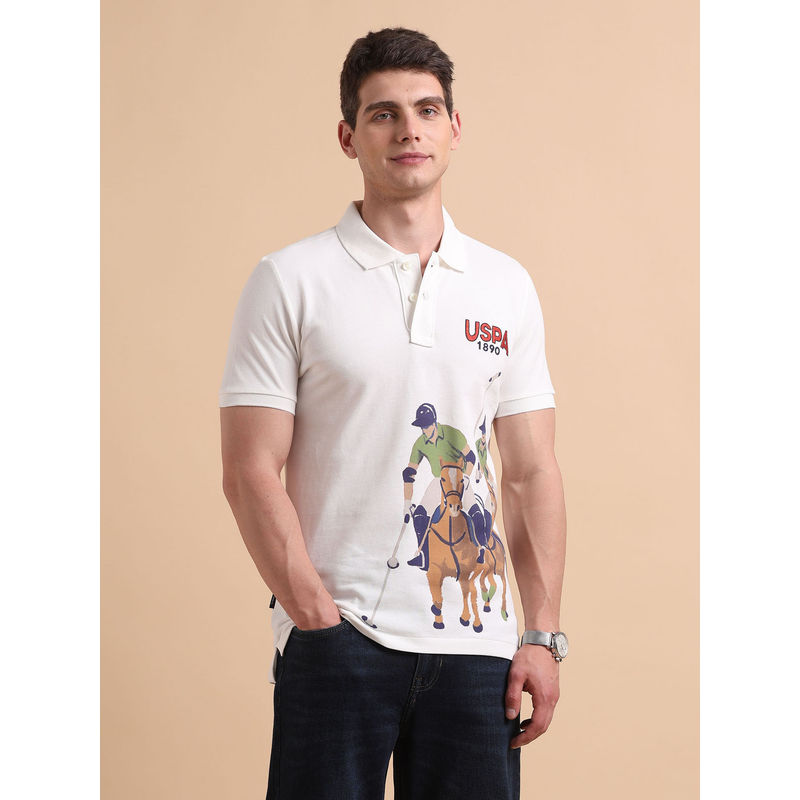 U.S. Polo Assn. Denim Co. Men's Brand Printed Pure Cotton Polo T-shirt (L)