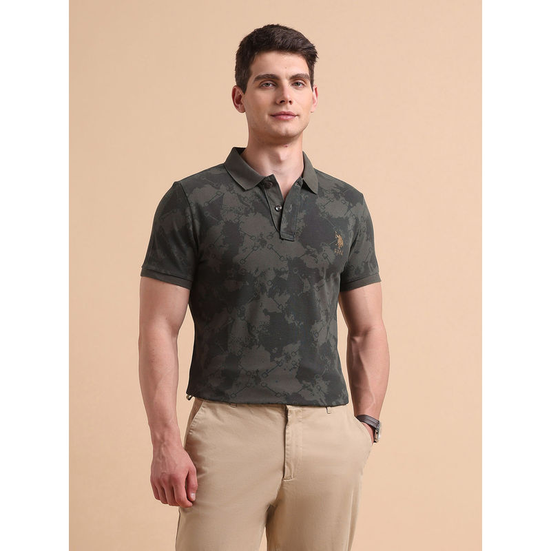 U.S. Polo Assn. Denim Co. Men's Abstract Printed Pure Cotton Polo T-shirt (L)