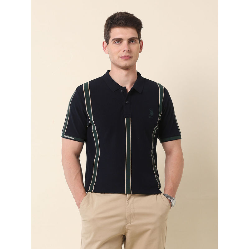 U.S. POLO ASSN. Association Men's Vertical Striped Gold Cup Polo T-shirt (L)