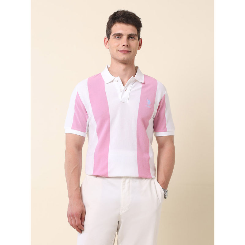 U.S. POLO ASSN. Association Men's Vertical Striped Summer Splash Polo T-shirt (L)