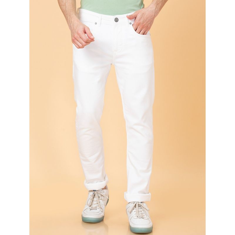 White Slim Straight Fit Men's Denims by Being Human Clothing main image 1