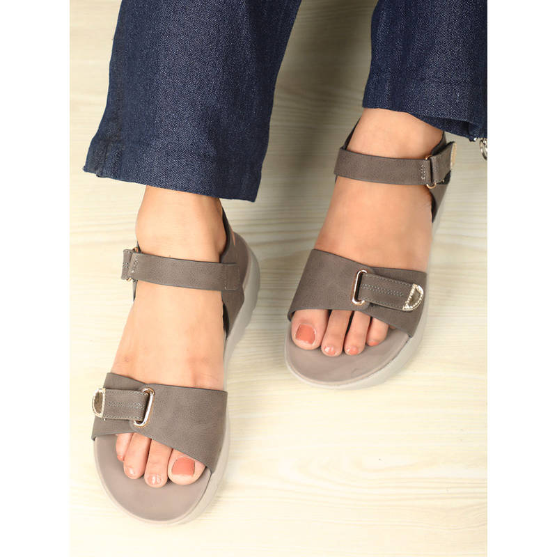 Carlton London Women Grey Adjustable Multi-Strap Comfort Sandals (EURO 36)