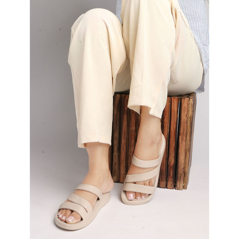 Carlton London Women Beige Three-Strap Platform Comfort Sandals (EURO 36)