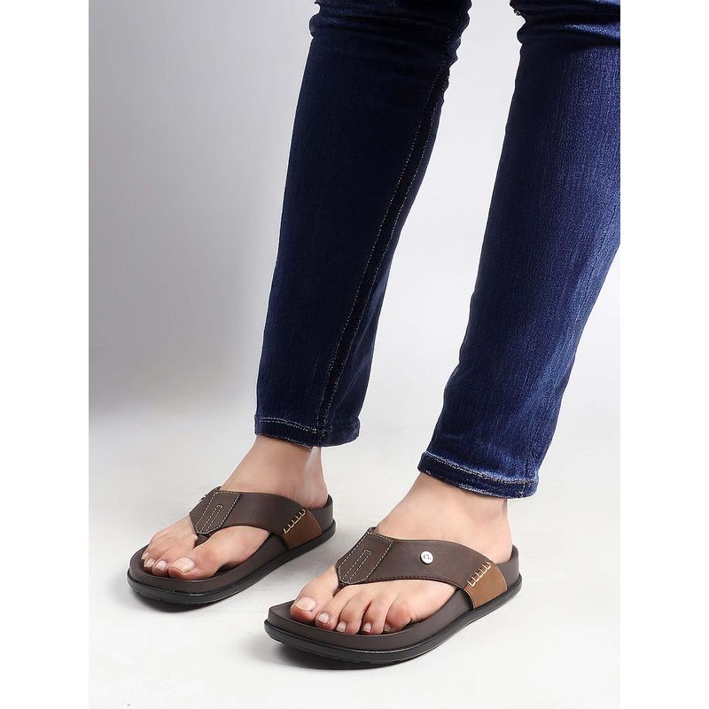 Carlton London Mens Two-Tone Thong Sandals with Top Stitching (EURO 42)