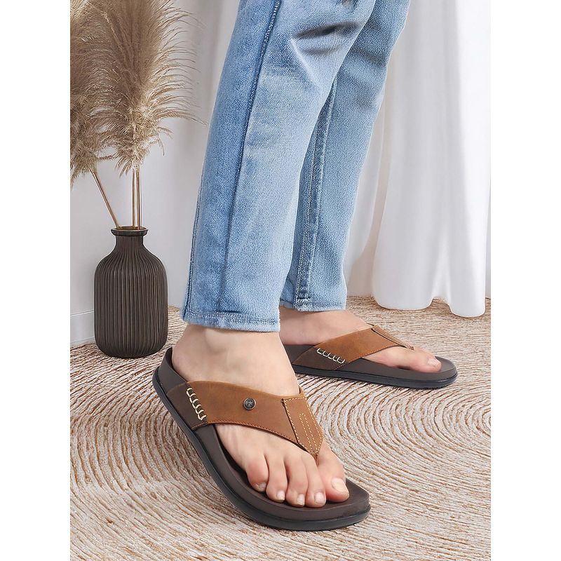 Carlton London Mens Two-Tone Thong Sandals with Top Stitching (EURO 41)