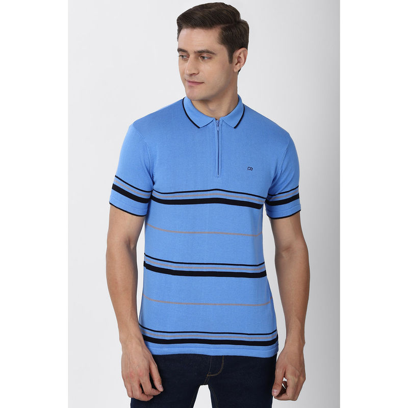 Peter England Men Blue Polo T Shirt (M)