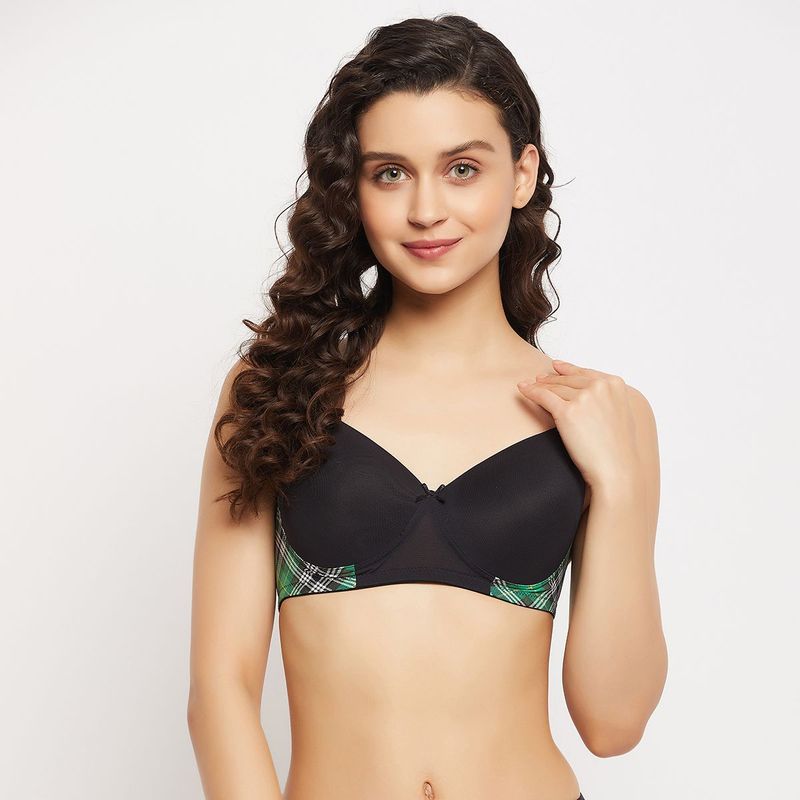Clovia Powernet Solid Padded Full Cup Wire Free T-shirt Bra - Black (32C)