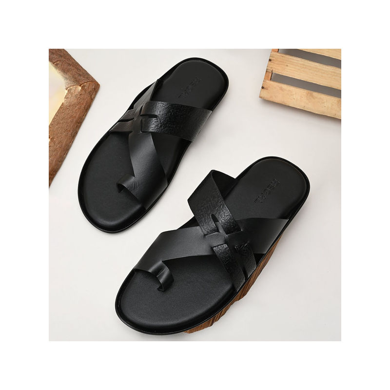 REGAL Black Men Casual Leather Sandals (UK 9)