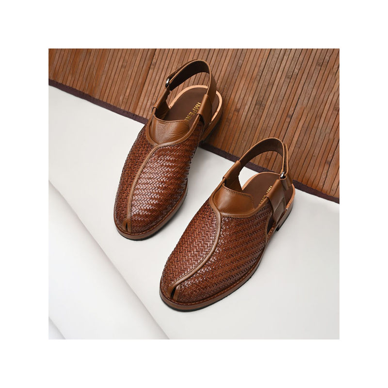 Imperio Tan Men Formal Woven Leather Slip On Sandals (UK 10)