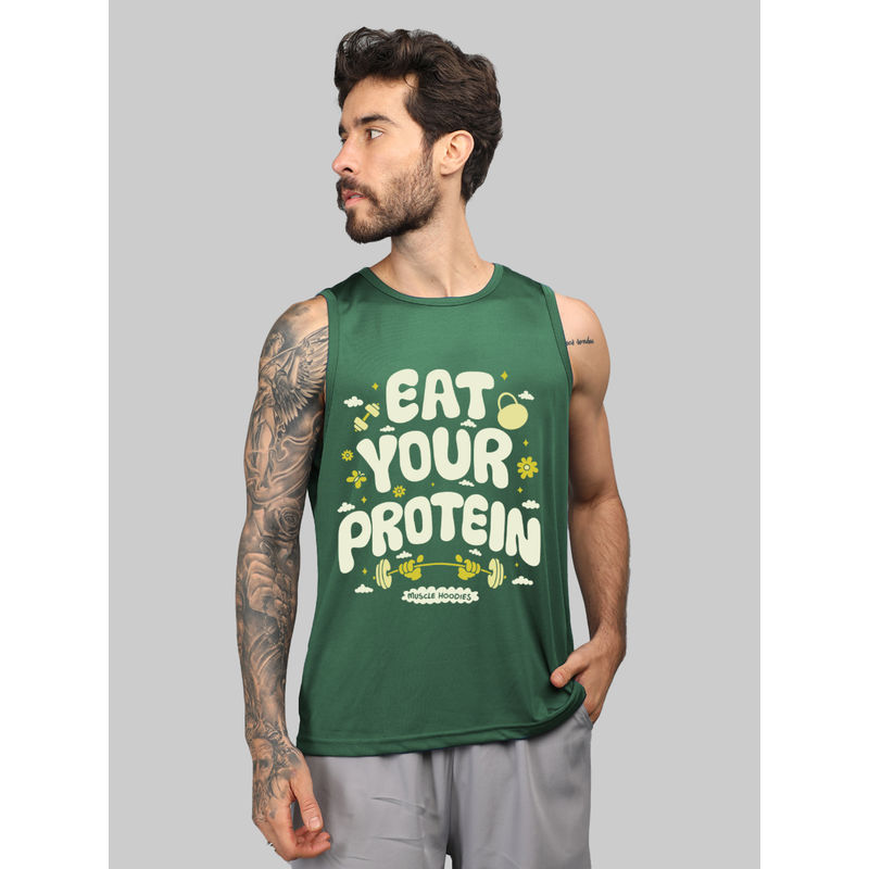 CHKOKKO Men Green Gym Sleeveless Sports Tank Top (M)