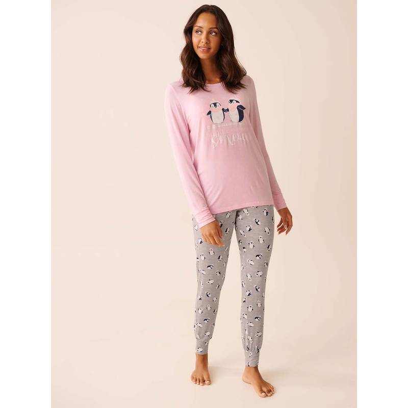 La Vie En Rose Grey Rayon T-Shirt with Pyjama (XS)