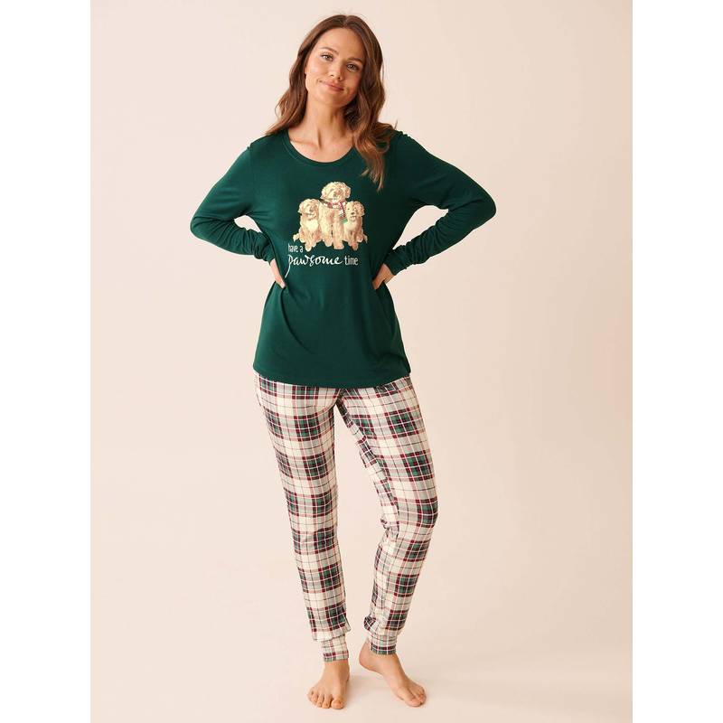 La Vie En Rose Green Rayon T-Shirt with Pyjama (S)