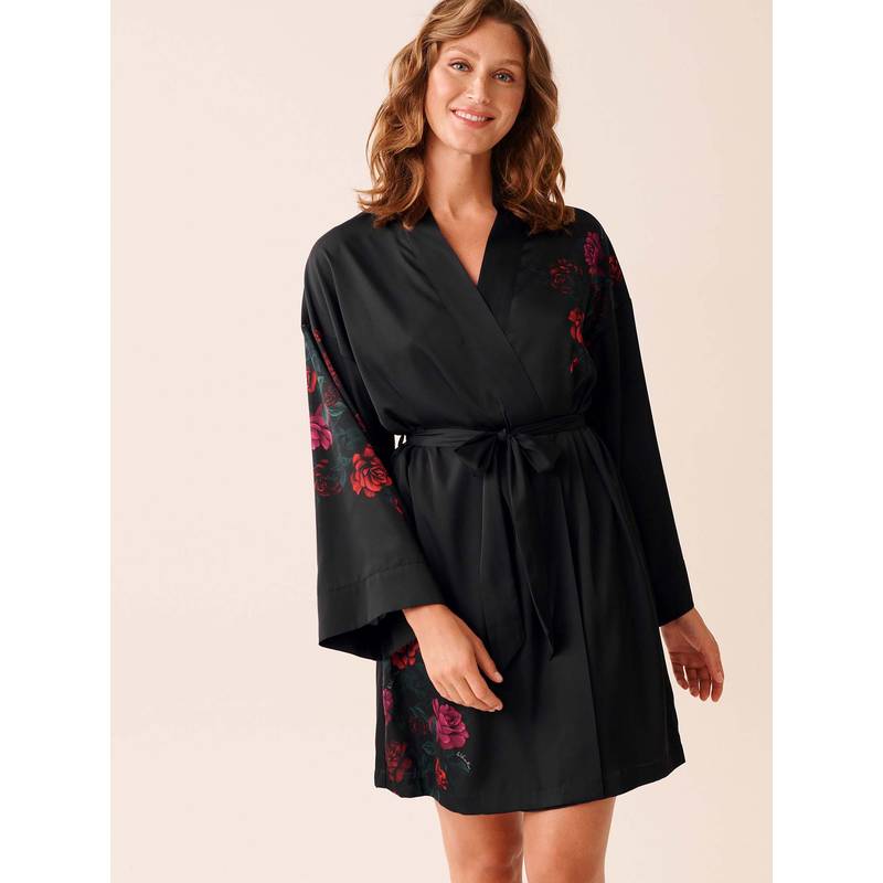 Buy La Vie En Rose Black Polyester Robe Online