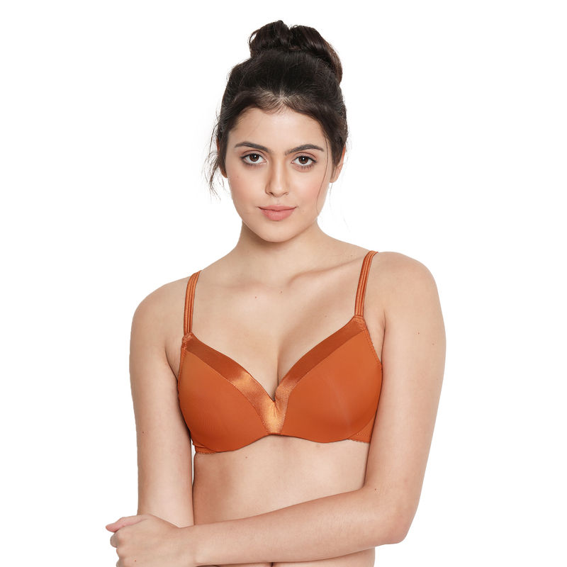 Shyaway Susie Satin Neckline Demi-Coverage Under wired Padded Plunge bra- Orange (30C)