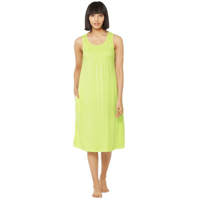 SOIE Womens Super-Soft Cotton Viscose Pleated Details At The Neckline Sleep Shirt - Green (L)(L)