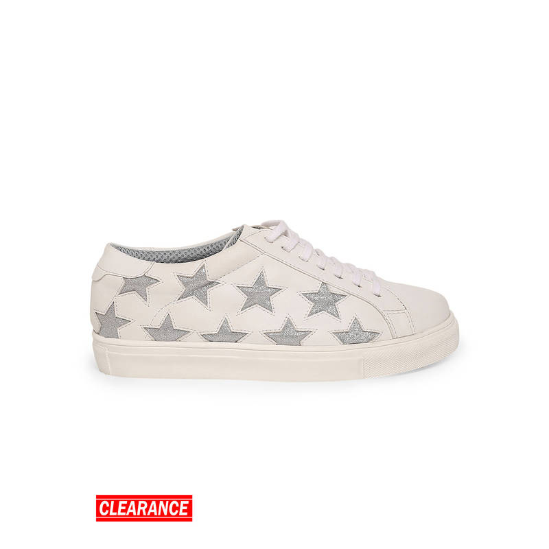 IYKYK by Nykaa Fashion Della White & Metallic Silver Star Sneakers (EURO 38)