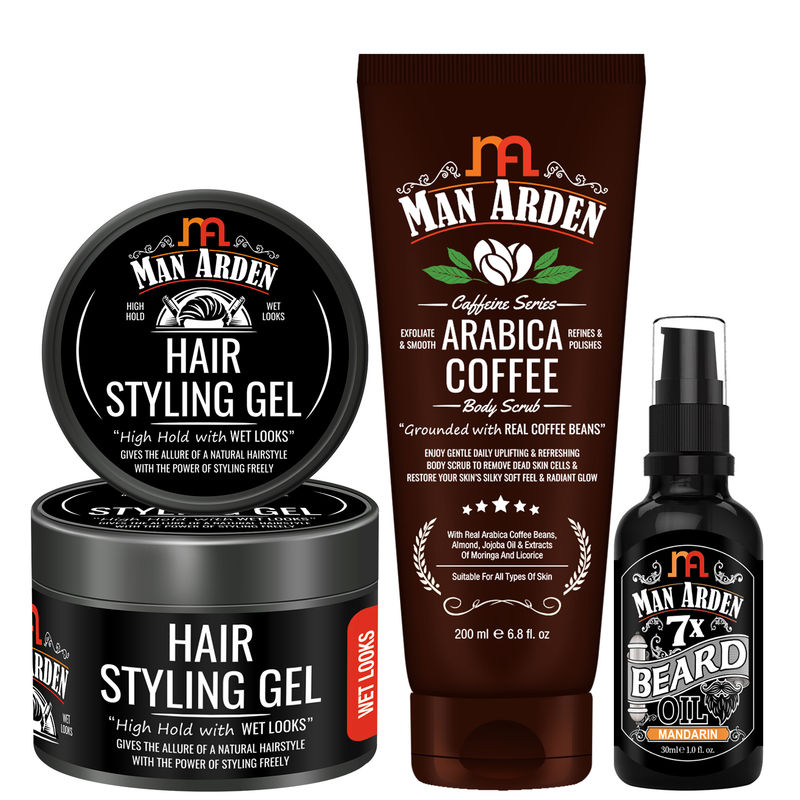 Man Arden Hair And Skin Grooming Hair Styling Gel + Coffee Body Scrub
