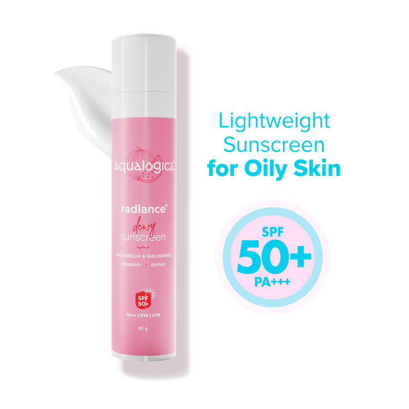 Aqualogica Lightweight Radiance+ Dewy Sunscreen with SPF 50+ PA+++ for Oily Skin, No White cast