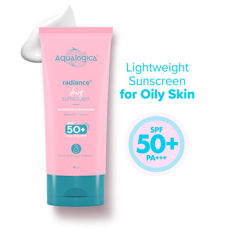 Aqualogica Lightweight Radiance+ Dewy Sunscreen with SPF 50+ PA+++ for Oily Skin, No White cast
