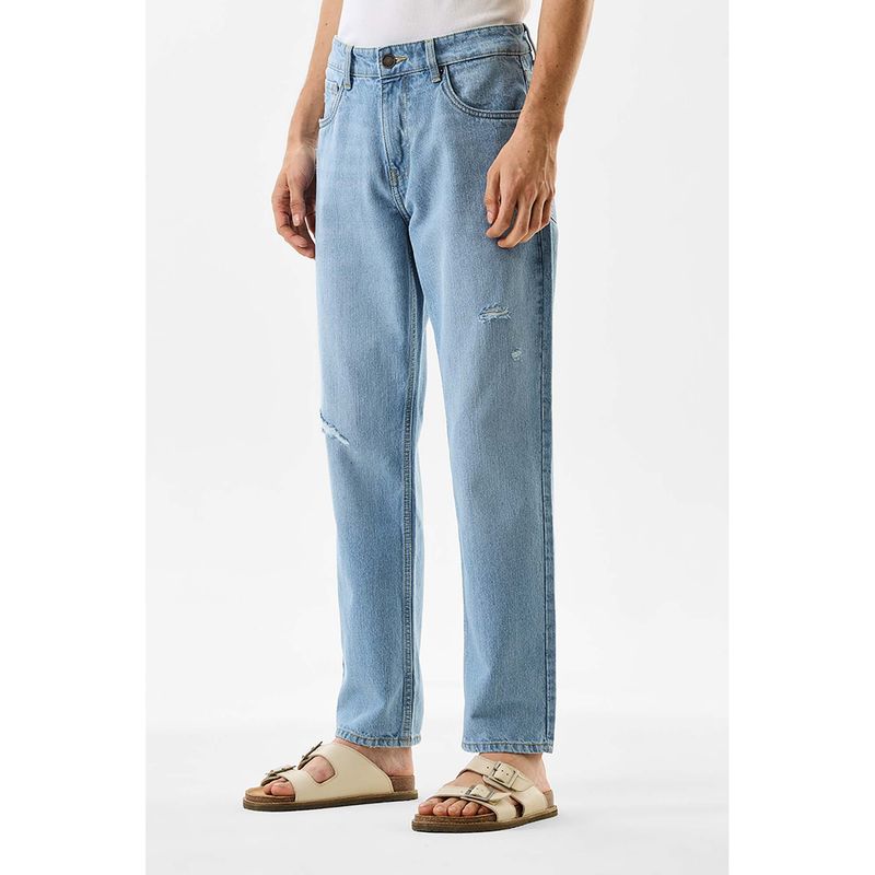 Snitch Light Blue Distressed Relaxed Casual Jeans for Men (34)