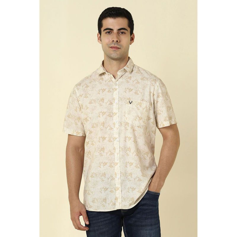 Allen Solly Men Beige Print Half Sleeves Casual Shirt (42)