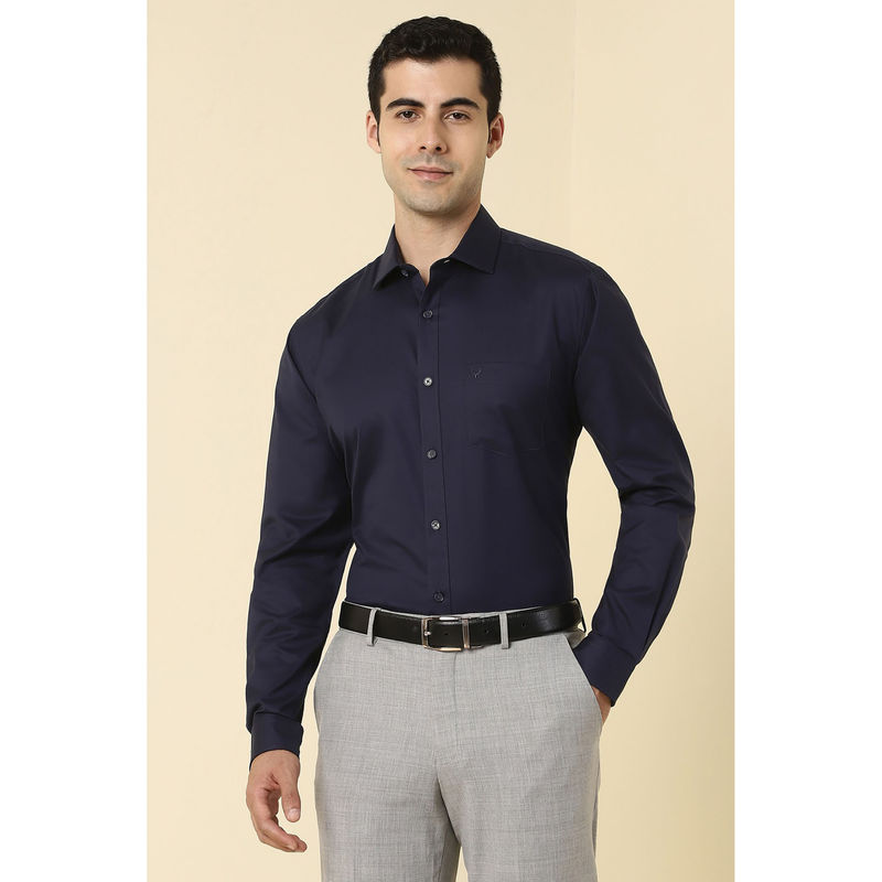 Allen Solly Men Navy Blue Solid Full Sleeves Formal Shirt (38)