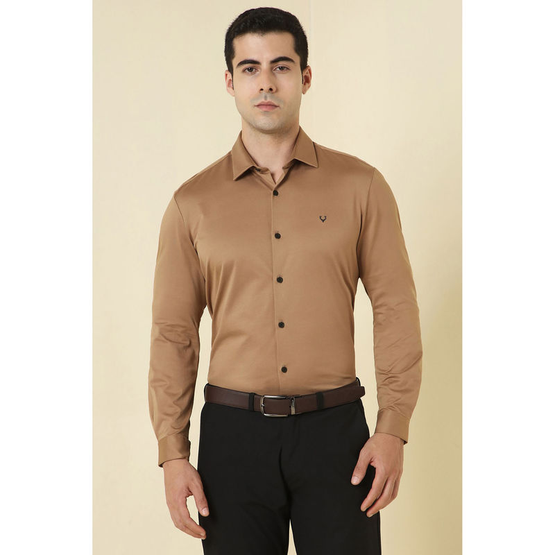 Allen Solly Men Brown Solid Full Sleeves Formal Shirt (38)