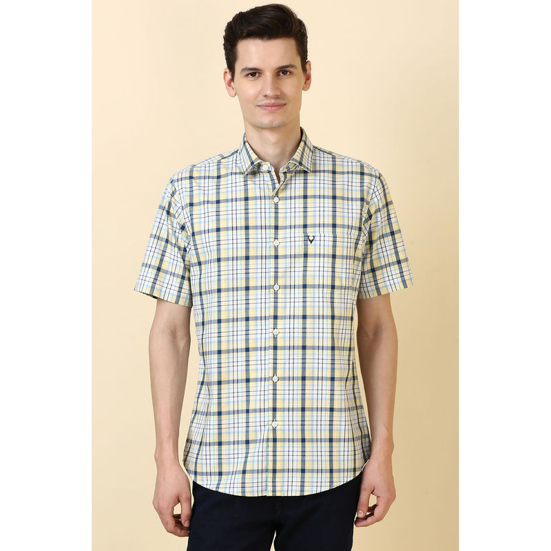 Allen Solly Men Yellow and Blue Checks Half Sleeves Casual Shirt (38)