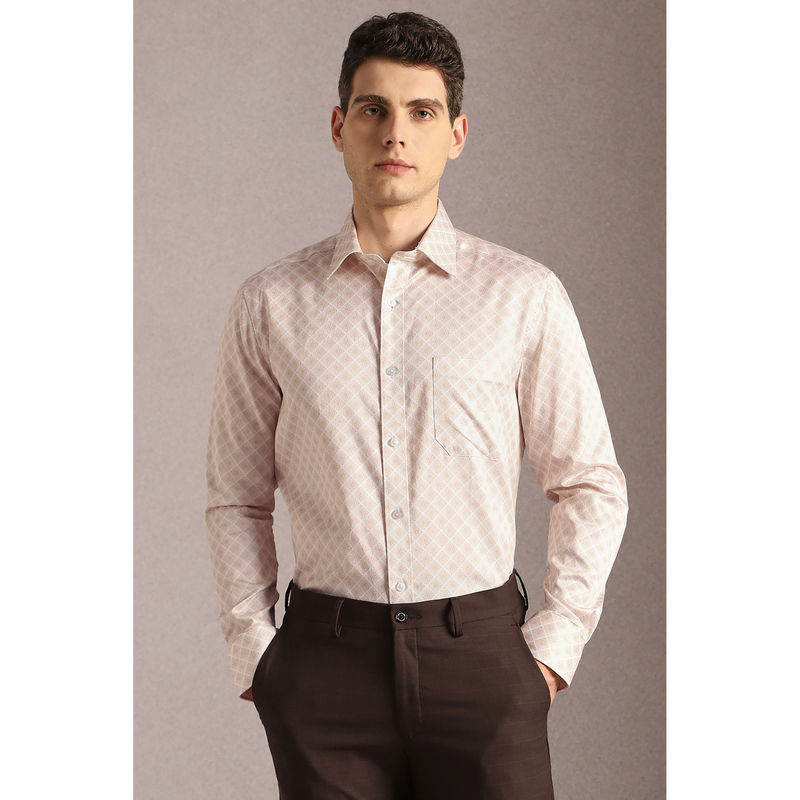 Louis Philippe Men Beige Print Full Sleeves Formal Shirt (38)