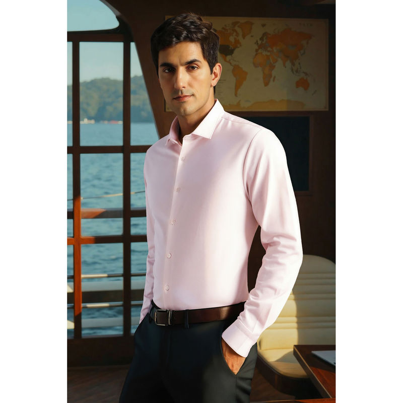 Louis Philippe Men Pink Textured Full Sleeves Formal Shirt (39)