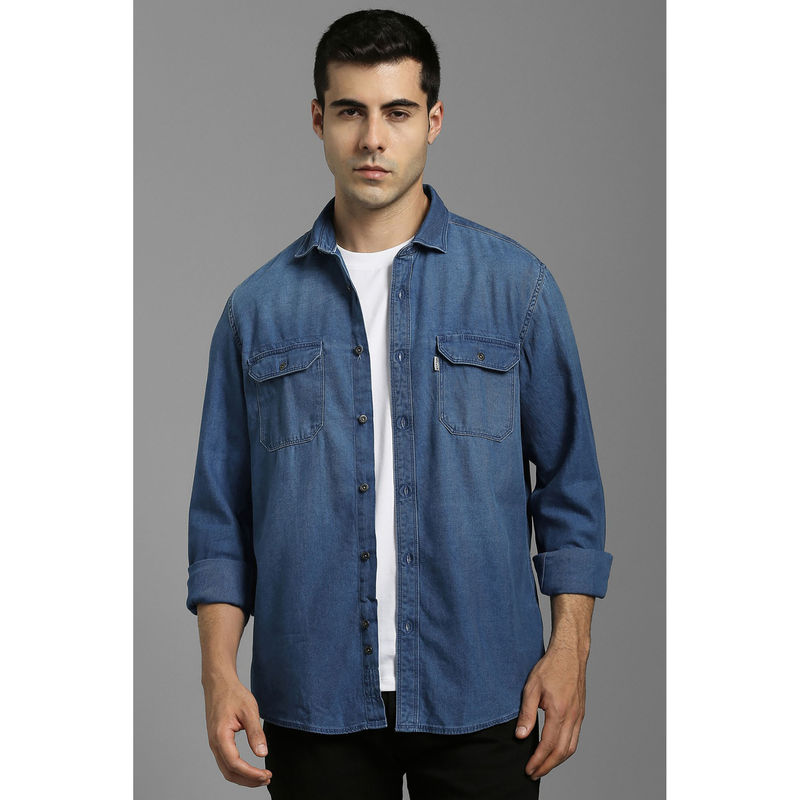 Louis Philippe Men Blue Solid Full Sleeves Casual Shirt (39)