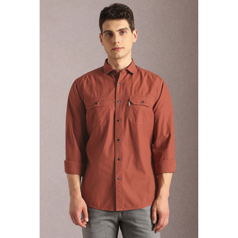 Louis Philippe Men Brown Solid Full Sleeves Casual Shirt (39)
