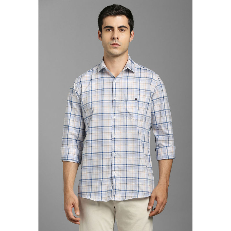 Louis Philippe Men Light Blue Checks Full Sleeves Casual Shirt (42)